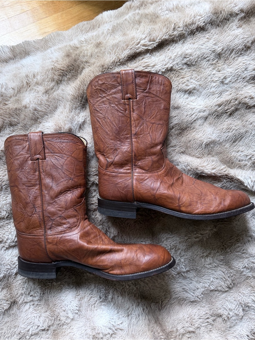 Justin 3153 Brown Leather Roper Cowboy Boots Men 11.5D Made in USA